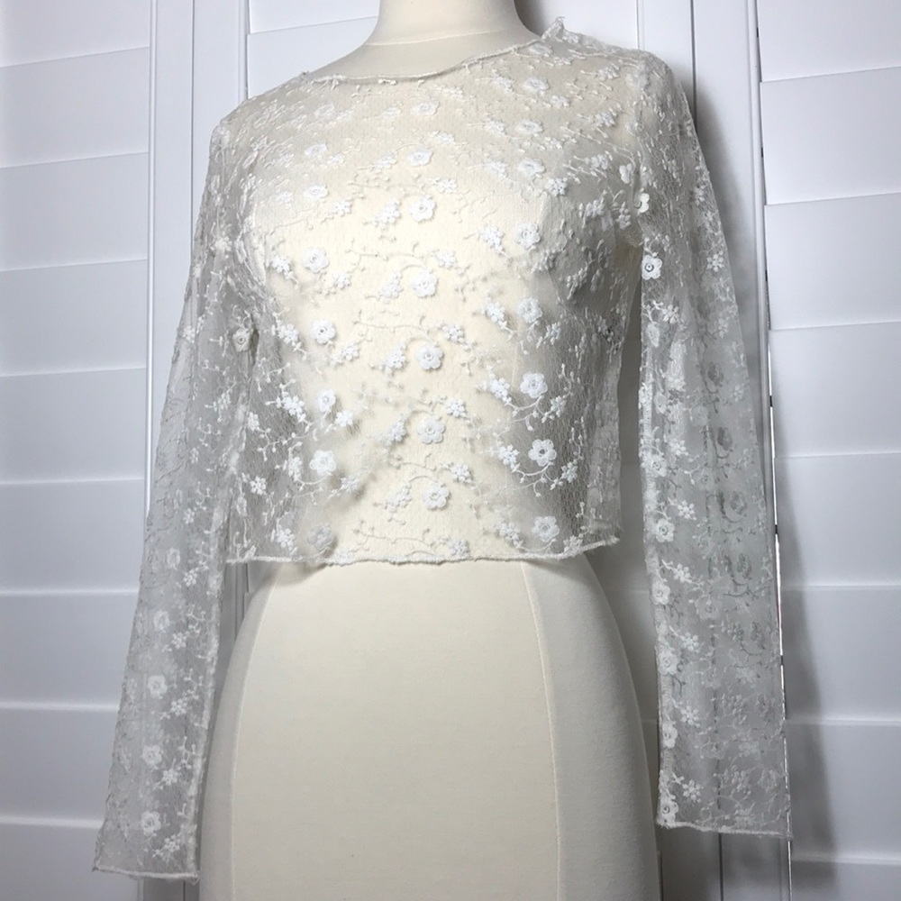Sheer White Flower Detailed Top
